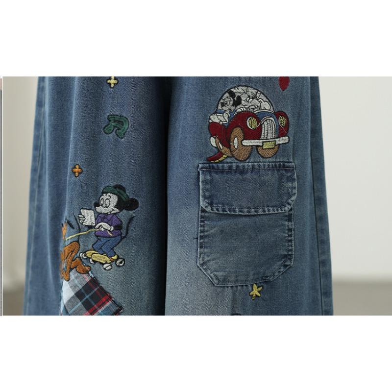 DIMANAF 2025 Plus Size Autumn Jeans New Long Pants Women Embroidery Denim Trousers Big Size Casual Loose