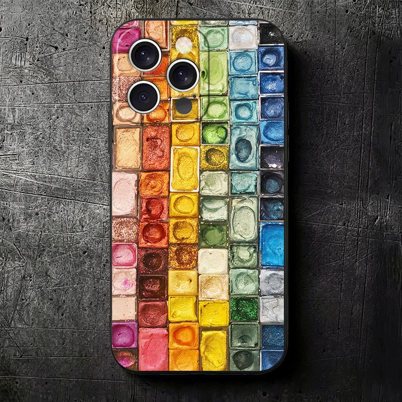 Watercolors Set Paint Palette Soft Phone Case for iPhone 16 16E 17 Air 15 Pro Max 14 Plus 13 Mini 11 12 7 Black Cover Back Shell