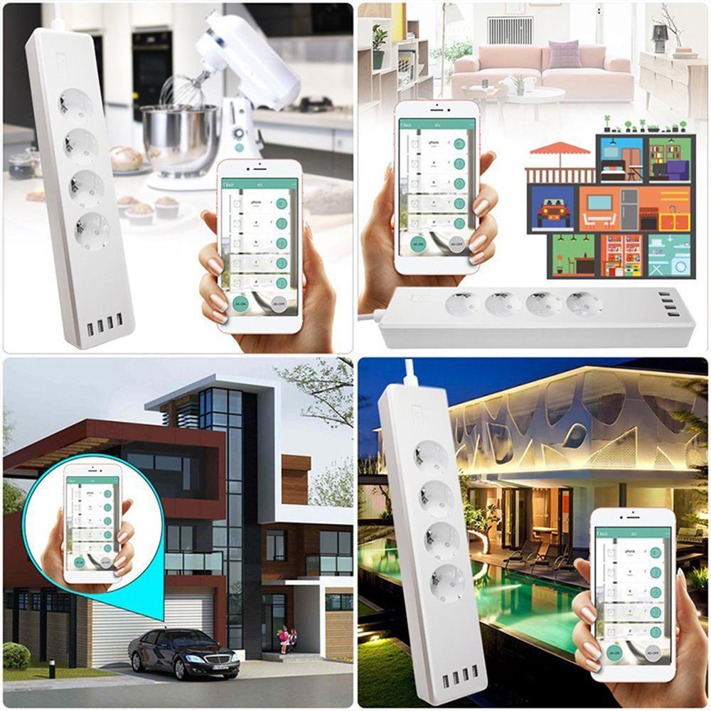 16A Smart WiFi Power Strip with 4 Surge Protection Outlets & 4 USB Ports Multi-port Smart Plugs