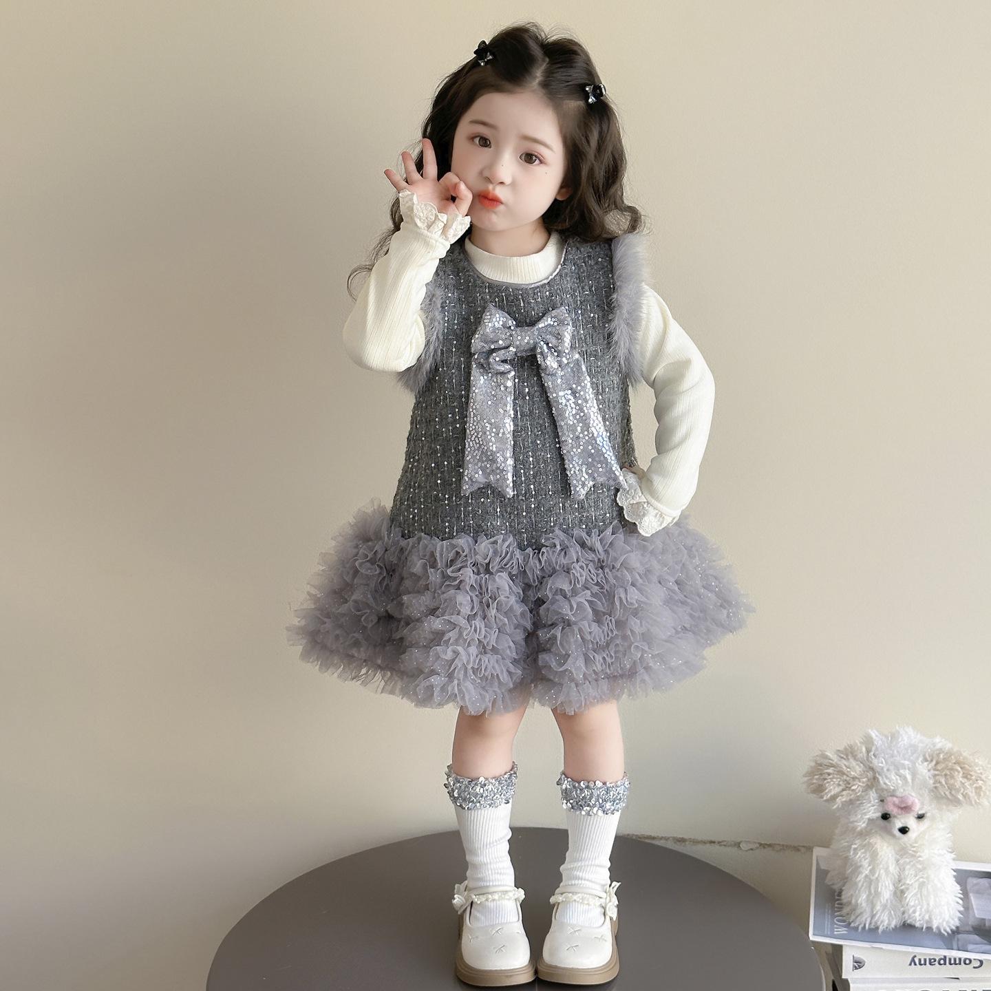 

Autumn/Winter 2025 Fleece-Lined Baby Girl Cake Dress Set 110cm