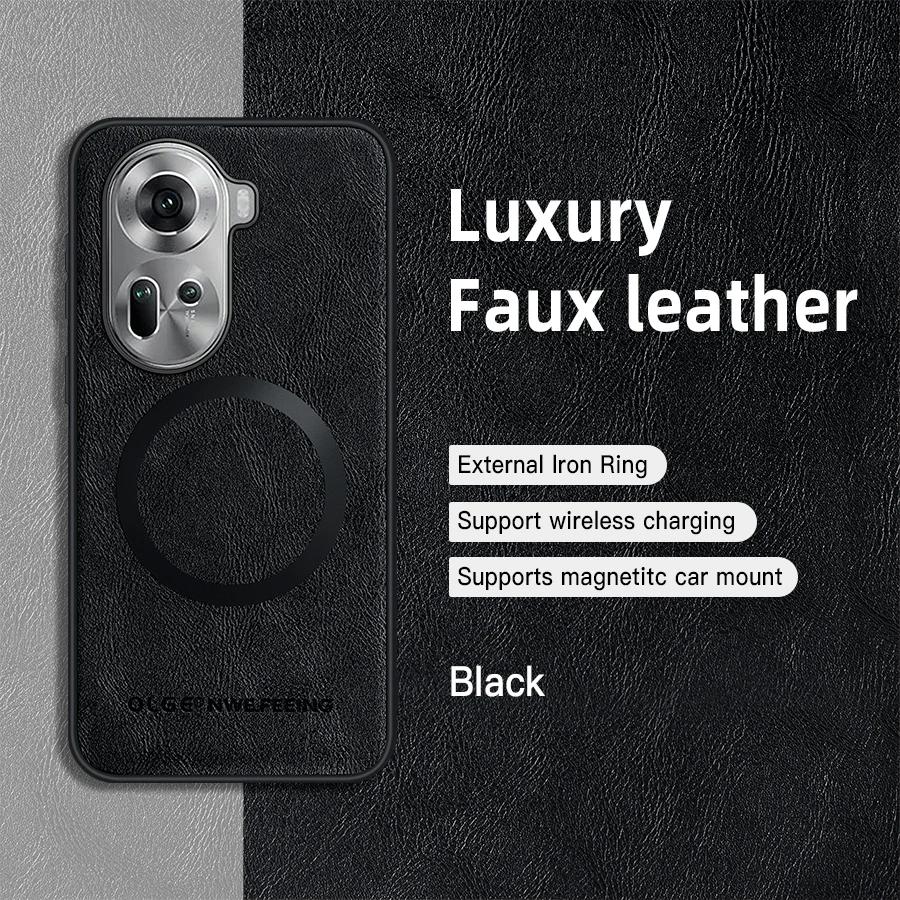 

For OPPO Reno 11 11 Pro PU Leather Magnetic Ring Soft Edge Anti-Drop Anti-Fingerprint Phone Case Reno 11 Global