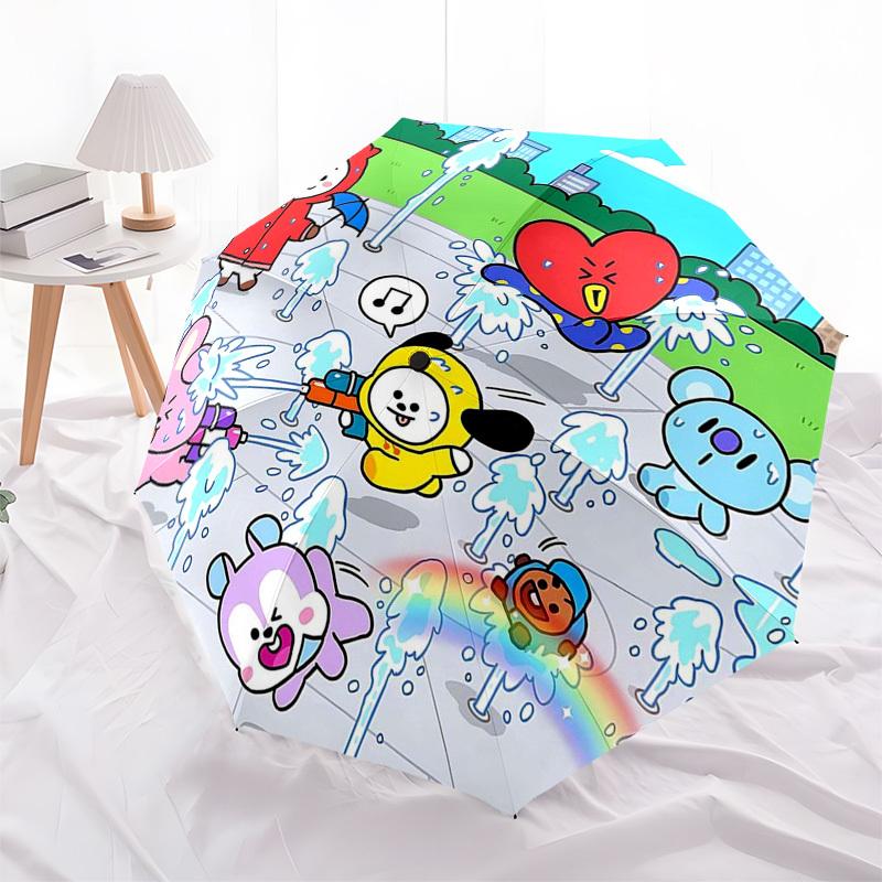 1pc Outdoor Umbrella with BT21 Characters - Automatic Opening/Closing, Portable 3-Fold Design, 8-Bone Iron Frame - Perfect Gift for Fans, Travele