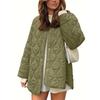 Autumn and Winter Style Quilted Thread Decoration Simple Solid Color Round Neck Loose Cotton Coat
