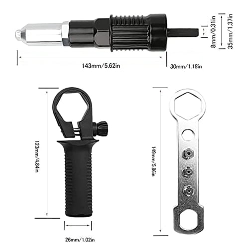 YWHWLX Riveter Tool, Rivet Gun, Nut Gun, Electric Rivet, Nut Rivet Tool, Hand Riveter with Hex Wrench, 2.4mm/3.2mm/4.0mm/4.8mm (Black-02)