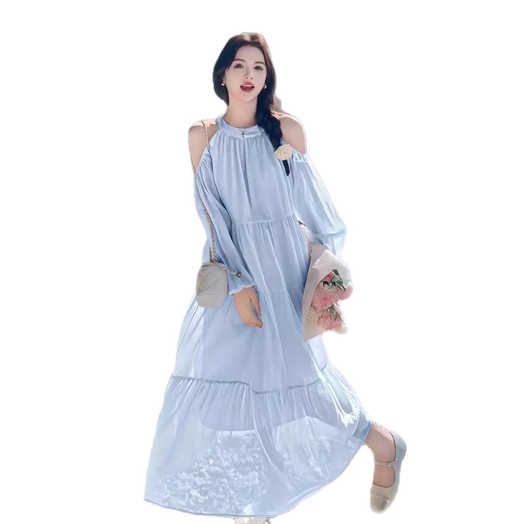 New French Gentle Wind Sweet Loose Beautiful Fairy Long Dress Seaside Vacation Wind Off-the-shoulder Dress Female