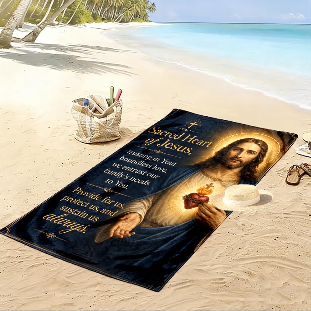 Heilig Hart van Jezus Religieus Kunstwerk Strandlaken Sneldrogend voor Reizen Buitensporten Joggen Strand en Zwemmen