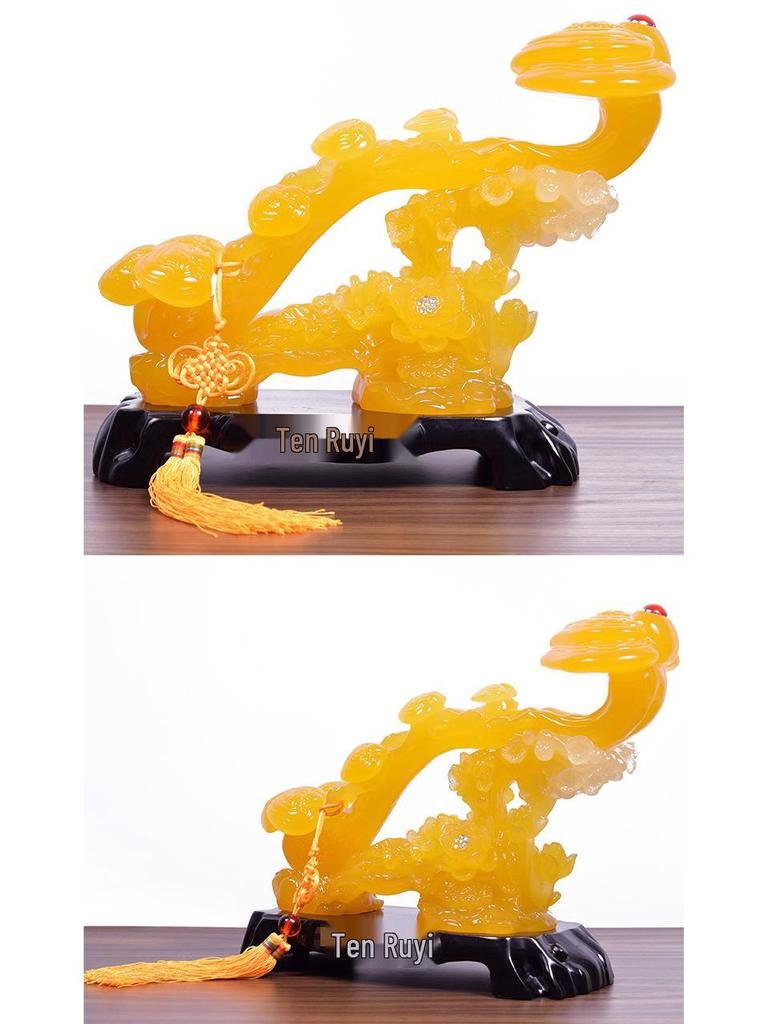 Yellow Jade Ruyi Ornament for Living Room or Wine Cabinet - Housewarming or Company Opening Gift