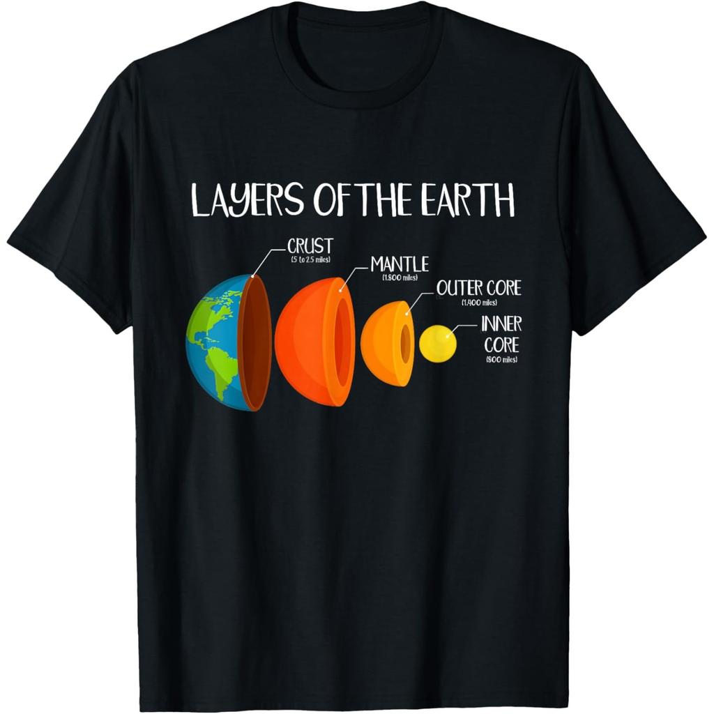Layers of the Earth Diagram Geology Science Nerd Graphic Tee Casual Short Sleeve T-Shirt