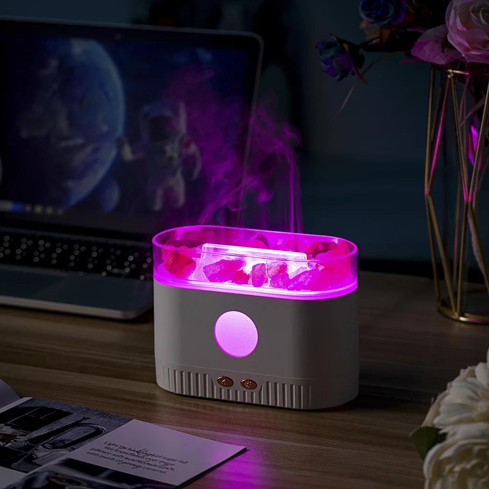 For Air Humidifier Ultrasonic Cool Mist Maker Fogger LED Essential Oil 3D Effect Flame Lamp with Himalayan Salt