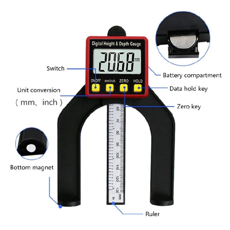 Digital Depth Gauge Height Gauge with LCD Display Woodworking Tool for Router