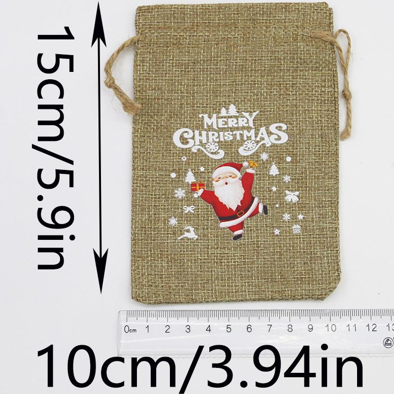 (5 Pieces/bag) 10 * 15cm Linen Gift Bag Christmas Pendant Bag Packaging Bags Apple Santa Claus Pattern Gift DIY