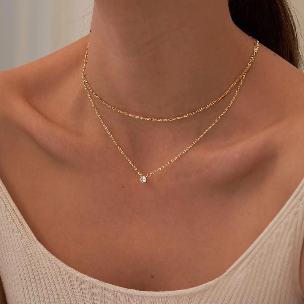 Diamond Necklaces for Women K Gold/Sterling Copper Choker Necklace Simple Gold Plated Zircon Necklaces for Women Gifts