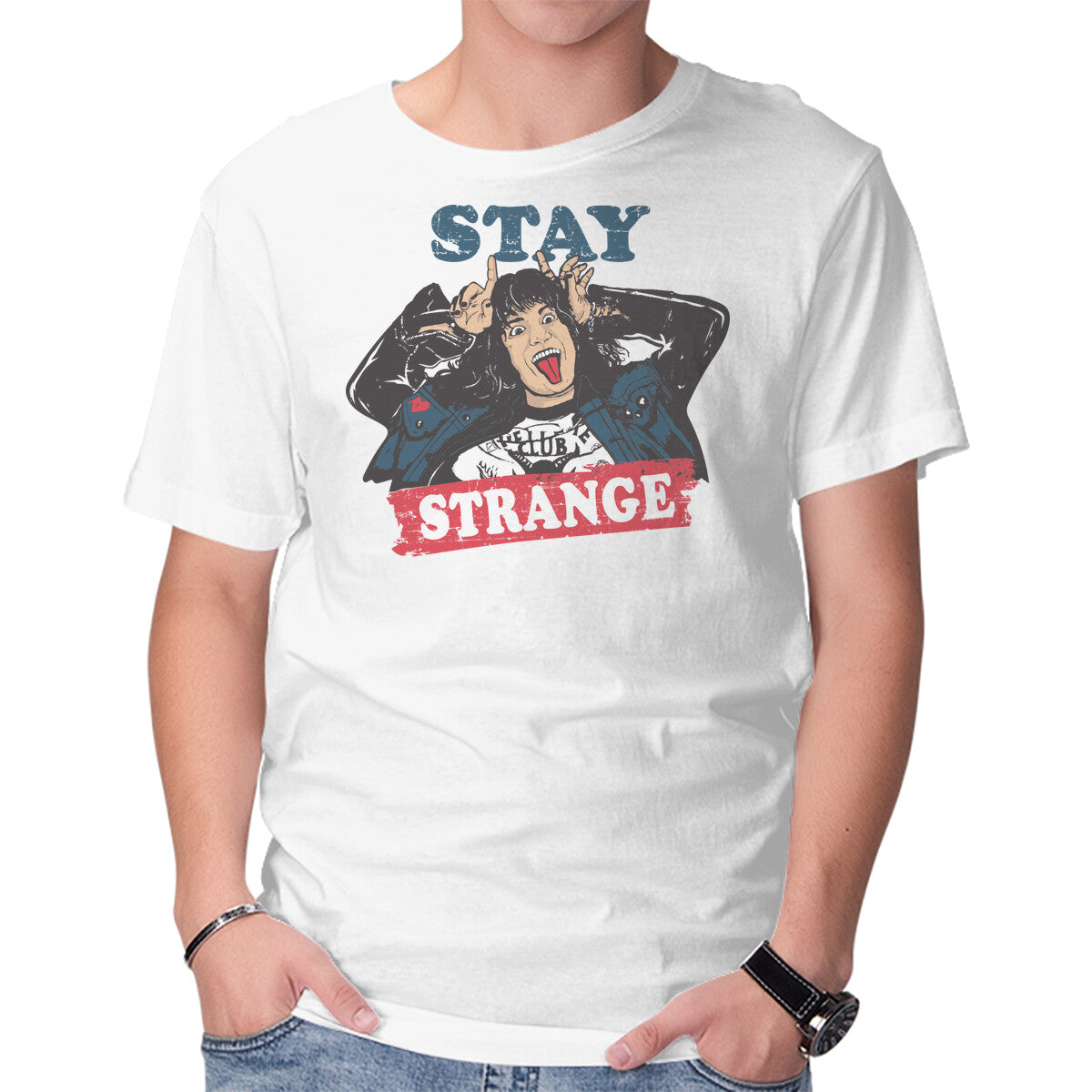 Unisex Crew Neck T-Shirt Stay Strange Graphic Short Sleeve Casual Tee XXXXL