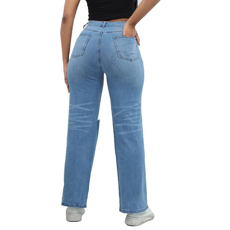 Autumn and Winter Women's Pant Temperament Broken Hole Wide-legged Trousers Jeans