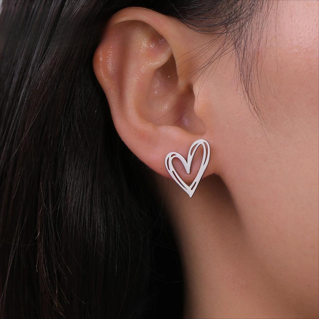 Heart Stud Earrings Women Stainless Steel aros mujer Love Cutout Piercing Earrings Trend 2025 Kpop Jewelry Gift New KTJ