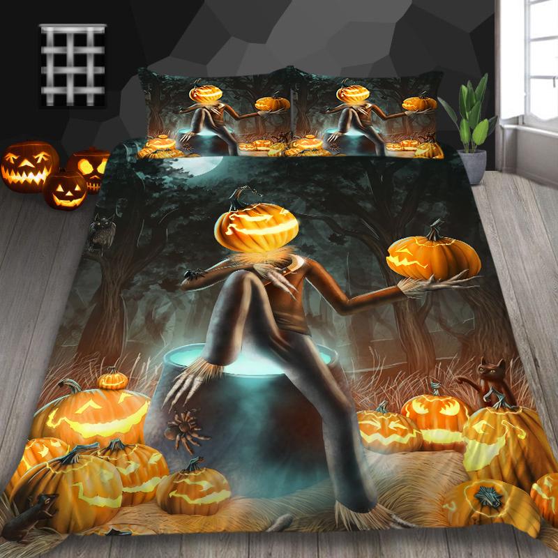 Halloween Home Bedding Set Pumpkin Lamp Duvet Cover Full Size Single/Double Bed 2/3 Piece Home Decoration