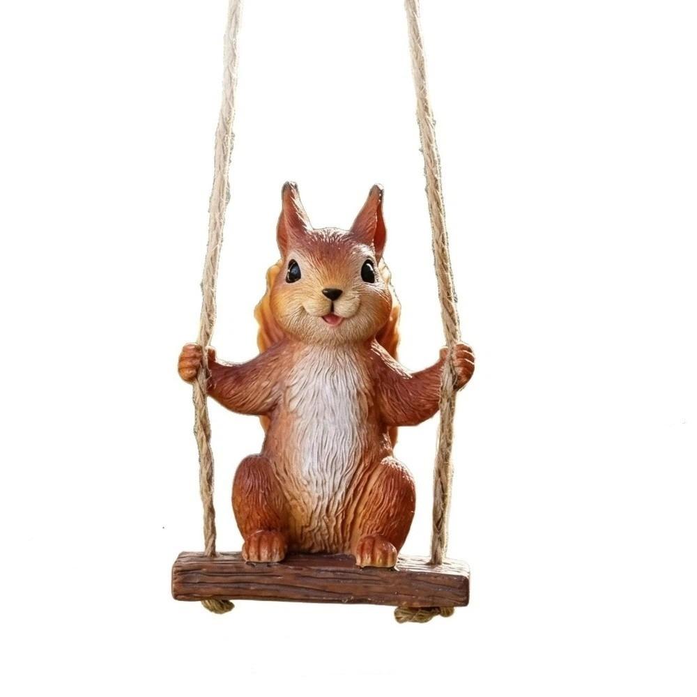 Resin Squirrel on Swing Lifelike Garden Decoration Funny Squirrel Figurine Yard Squirrel Figurine