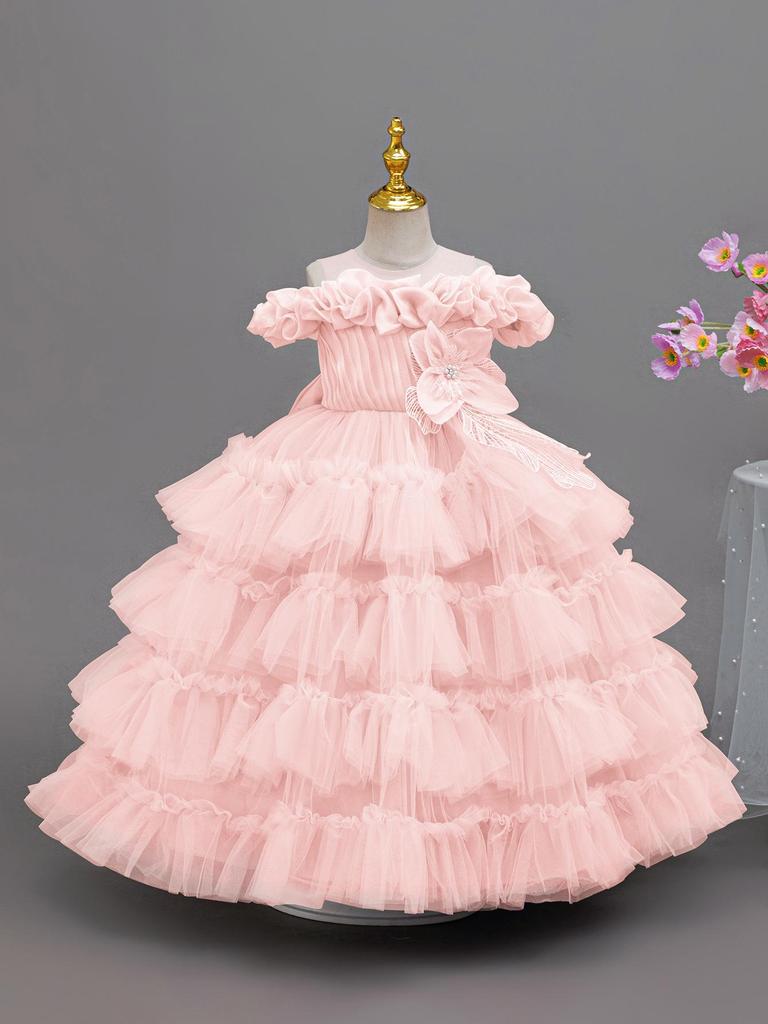 Little Girl's Princess Piano Performance Gown - Elegant High-End Wedding Tulle Cake Skirt Dress