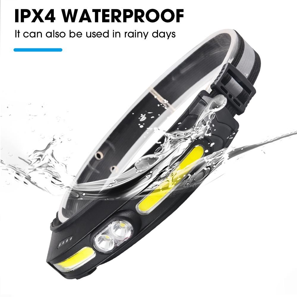 COB Headlamp 5 Modes Camping Wide Range Lamp Working Head Torch, Lightweight Portable Headlight Outdoor USB Rechargeable