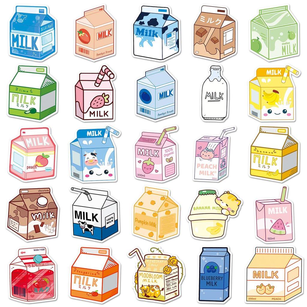 50 Sheets Milk Beverage Stickers: Cute INS Style for DIY Journal & Refrigerator Decoration
