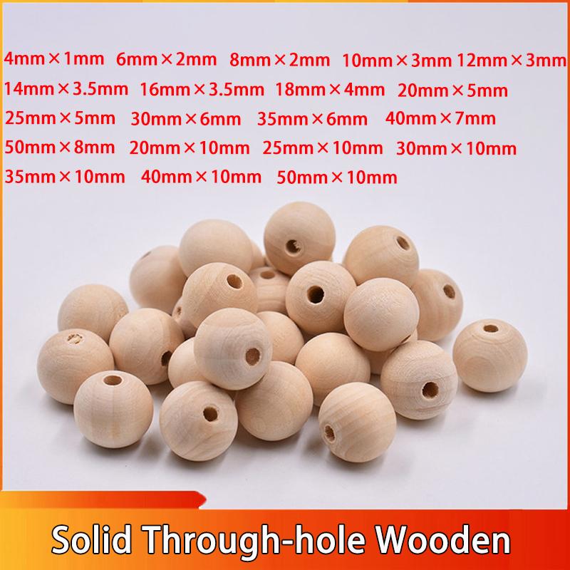 1~200pcs 4~50mm Solid Through-hole Wooden Ball Round Natural Wood Loose Big Hole Beads For DIY Crafts Woodcraft DIY Making