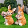 Rabbit Garden Statue with Solar Powered Flower Light Rabbit Figurine Waterproof Rabbit Sculpture for Outdoor Garden Yard Decor
