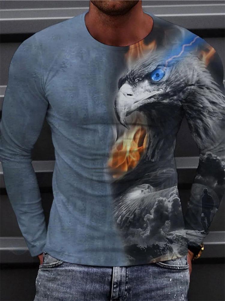 T-shirt a maniche lunghe con stampa 3D di tigre Primavera e Autunno Top casual quotidiano da uomo Moda urbana di strada T-shirt a maniche lunghe