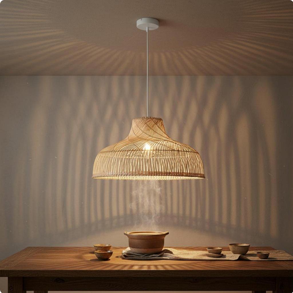 Rattan Pendant Lampshade Retro Design Woven Hanging Light Shade Rustic Elegance Fiber Lamp Cover for