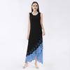 Women's Summer Fake Two Piece Swing Maxi Dress Casual Crew Neck Long Dress Hollow Flower Irregular Hem Sleeveless Tank Dress