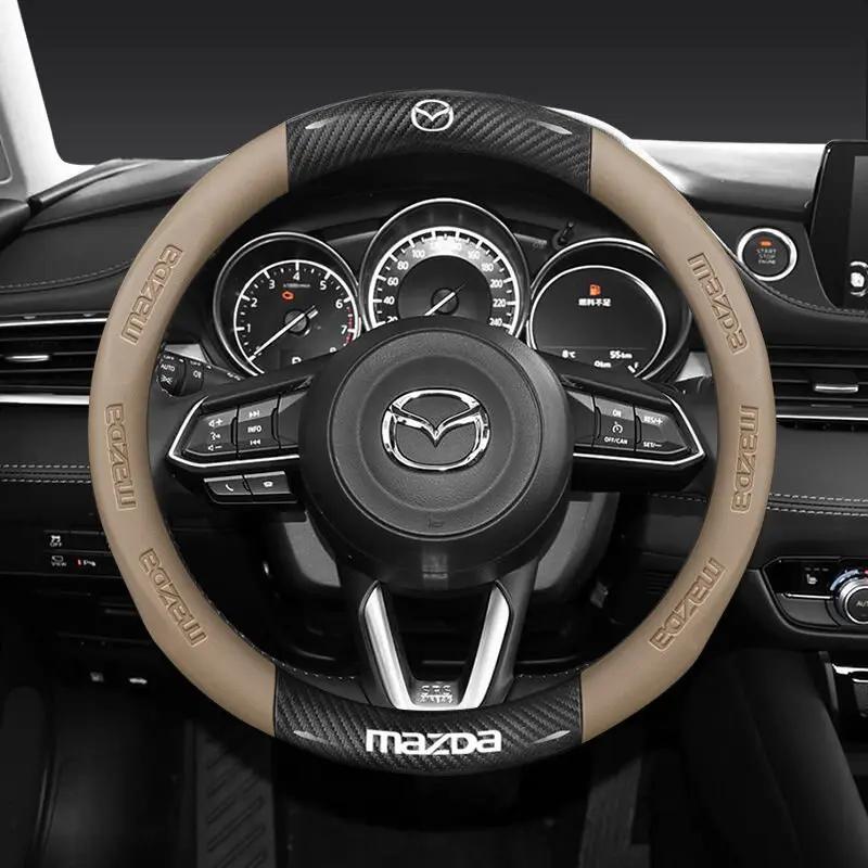38CM Carbon Fiber Leather Steering Wheel Cover For Mazda 2 3 CX5 CX30 CX8 CX3 Mazda2 6 5 CX9 BT50 Car Accessories