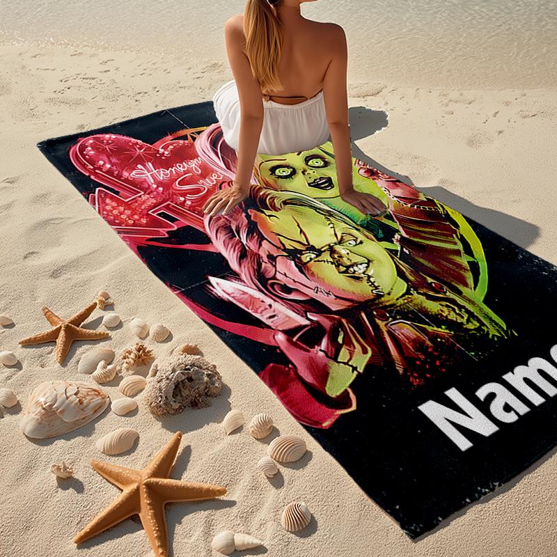 Individuelles ultraweiches Strandtuch mit Halloween-Horror-Thema, ideal für Pool - Camping, Tauchen - Perfekter Reisebegleiter, Lebendiges Strandtuch.
