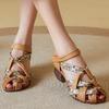 Fashion GKTINOO Women Summer Shoes Mid Heel Hollow Out Casual Sandals Retro Ladies Pumps Genuine Leather Buckle Straps Female Sandals
