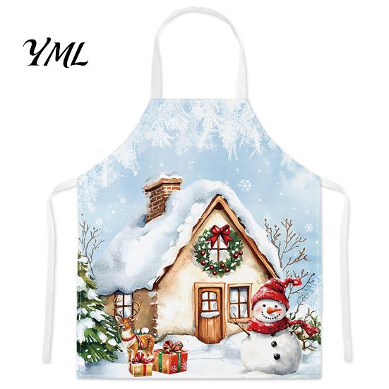 Festive Snowman Cooking Accessory Christmas Apron, Santa Claus/Elk/Gingerbread Man/Snowman Print Bib, Waterproof Non-woven Fabric Party Decoration