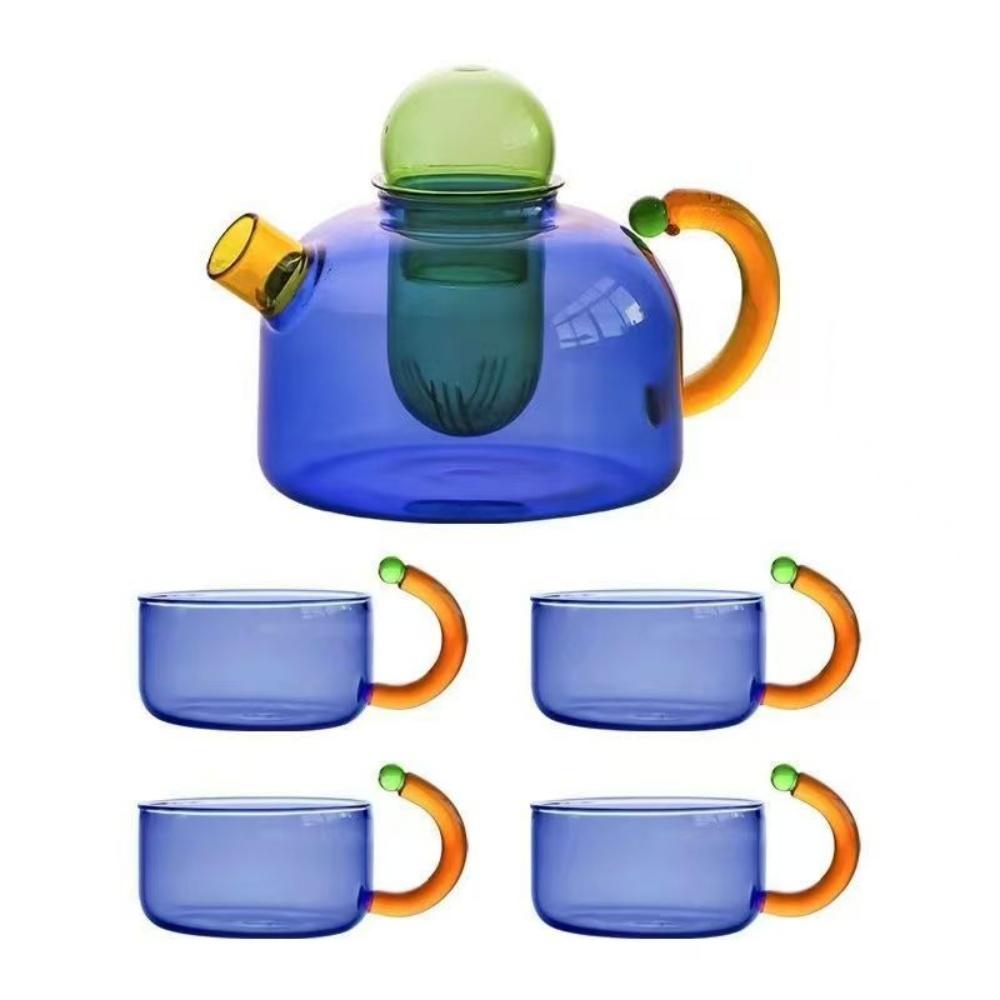 Heat-Resistant Glass 400ML Glass Teapot with 4 Glass Teacups and Tea Infuser for Loose Leaf Tea Lead-free Tea Maker Teaware Set