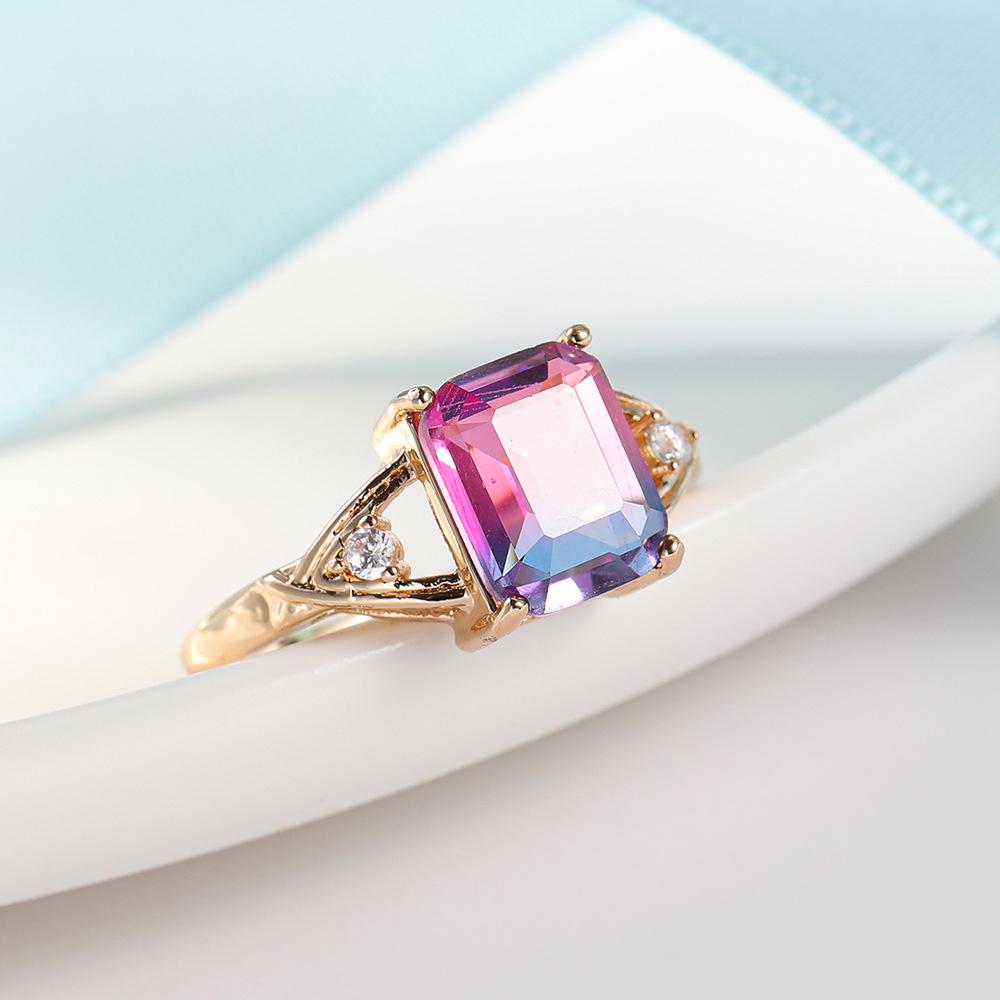 Gold-Plated Colorful Crystal Ring with Diamonds and Tourmaline Zircon Accents