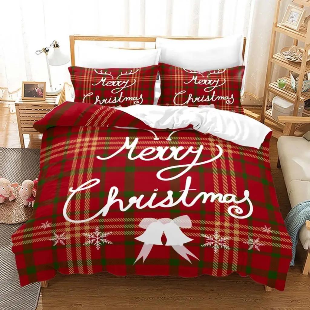 Christmas Duvet Cover Set Santa Claus Printed Twin Size Bedding For Kids Adults New Year Gift Polyester Bedclothes