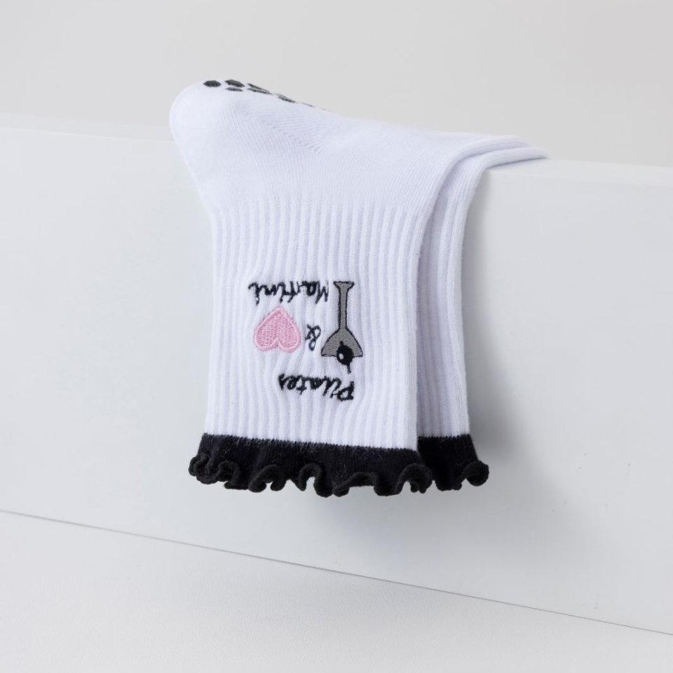 Women's Non-Slip Wood Ear Lace Yoga Socks - Mid-Calf Cotton Pilates/Fitness Socks