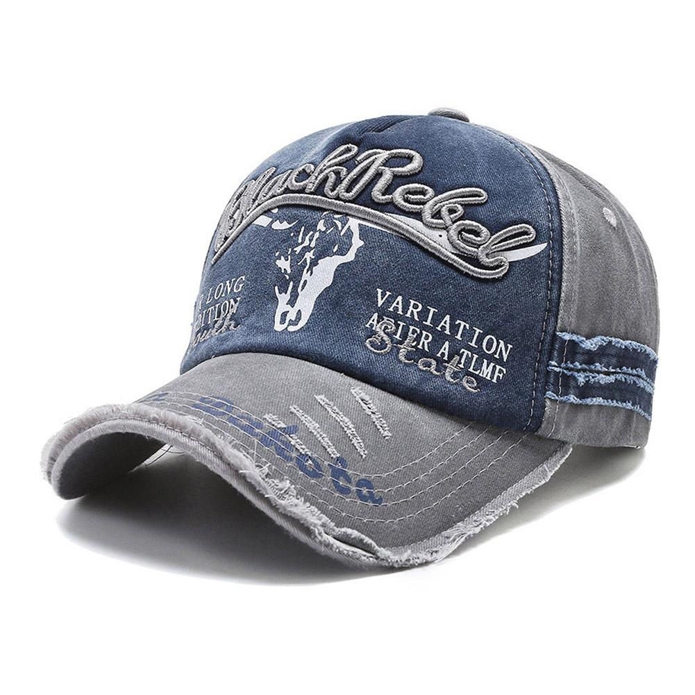 Retro Briefstickerei Baseballkappe für Herren Damen Patchwork Denim Hip-Hop Kappen Unisex Verstellbar Lässig Sonnenhut Trucker Caps