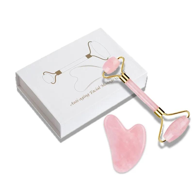 Face Jade Roller Rose Quartz Gua Sha Massage Board Facial Lifting Anti Wrinkle Beauty Skin Care Gouache Scraper Stone Massager