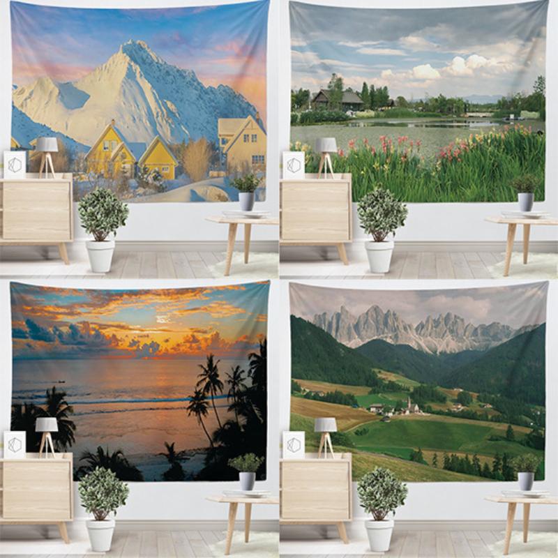Tropical Beach Sunset Tapestry Wall Hanging Ocean Palm Tree Coastal Scenic Aesthetic Wall Art Bedroom Living Room Decor
