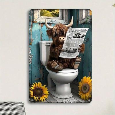 Metal Wall Art Vintage Highland Cow 8x12 Inches Waterproof Weatherproof Iron Decor For Home Bar Cafe Man Cave