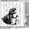 Tyrannosaurus Rex With Soap Shower Curtain – Dinosaur Holding Bubbles, 2D Flat Print, Polyester, 70.8"X70.8"Inch