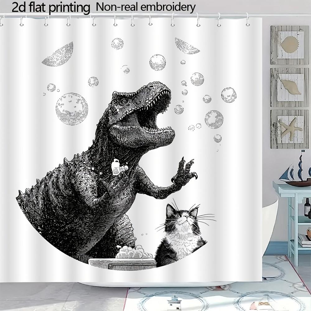 Tyrannosaurus Rex With Soap Shower Curtain – Dinosaur Holding Bubbles, 2D Flat Print, Polyester, 70.8"X70.8"Inch