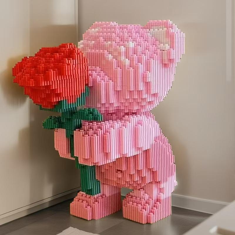 Non-Toxic 7565 Building Block Rose Bear A Romantic Bear With A Hand-Held Rose Suitable For Gift Giving A Perfect Choice For Companion