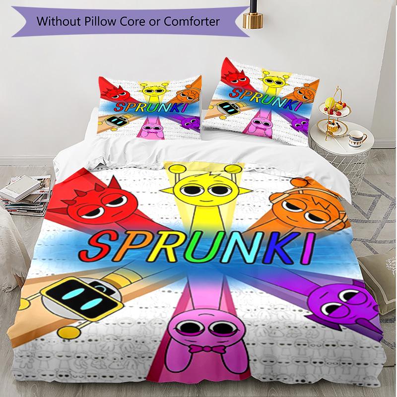 3pcs Duvet Cover Set (1*Duvet Cover + 2*Pillowcase, Without Core), Sprunki Game Print Soft All‑Season Bedding Set, Home Bedroom Decor Gift