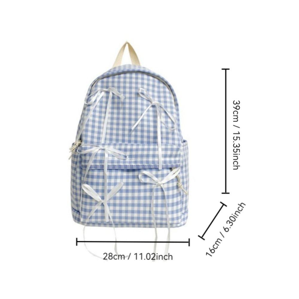 School Backpack Cute Ribbon Bow Students Backpack Plaid Y2k School Bag Large Capacity Travel Daypack Students Travel Daypack