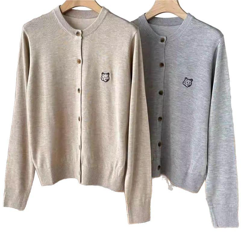 

European & American MK Fox Head Women s Casual Knit Wool Cardigan Medium off білий колір