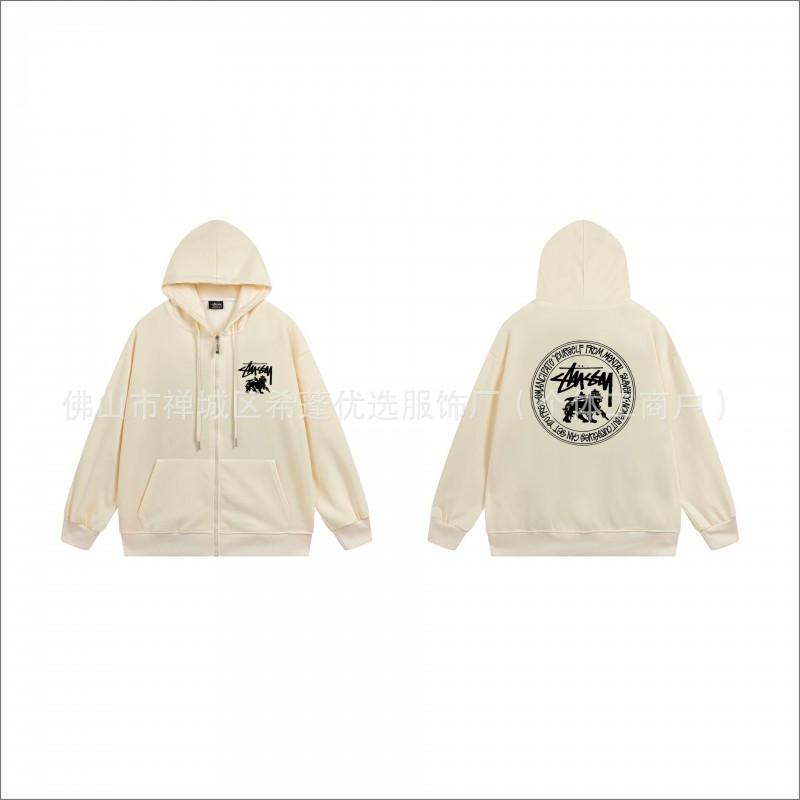 Hooded Zip-Up Sweatshirt Men Women Letter Print Loose Fit Casual Streetwear