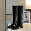 Women's High-heeled Boots Autumn and Winter New Thick-heeled Solid-color Large-size Simple Medium Boots