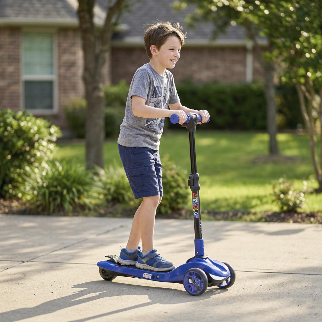 Monopattino elettrico per bambini 6+ anni, pieghevole 3 ruote avvio zero, velocità massima 8 km/h 64 x 29 x 83 cm blu